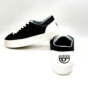 CHIARA FERRAGNI Women's Black Glitter Eye Sneakers Size 38 (US 8)